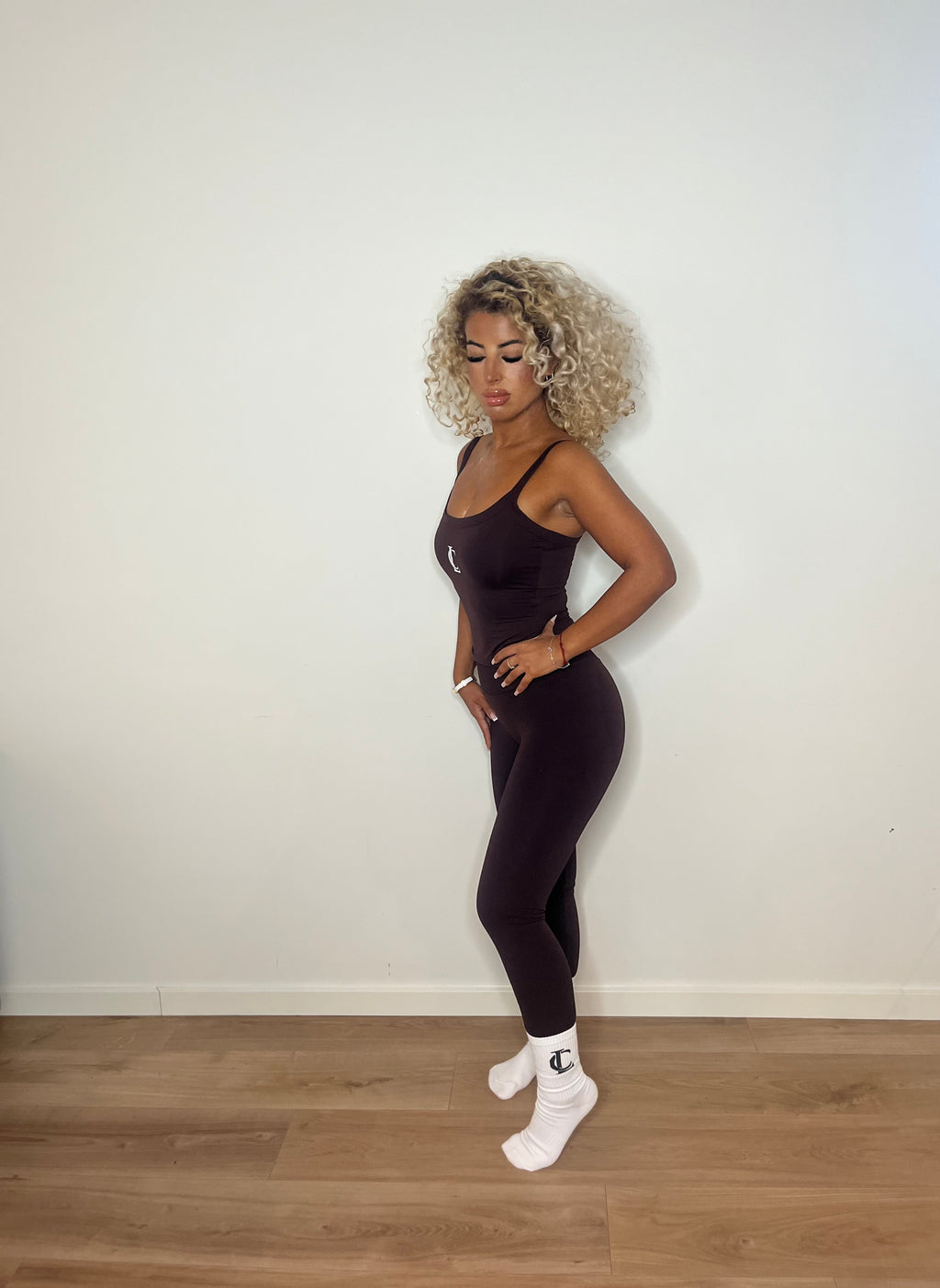 ‘Signature Scrunch Leggings’ with V cross front- Chocolate Brown