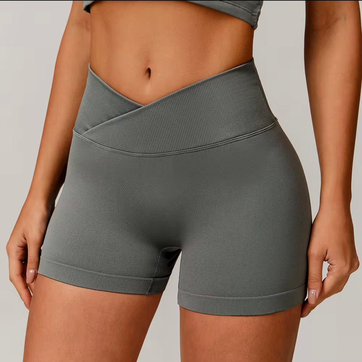 ‘Signature Scrunch Shorts’ with V cross front - Cool Grey