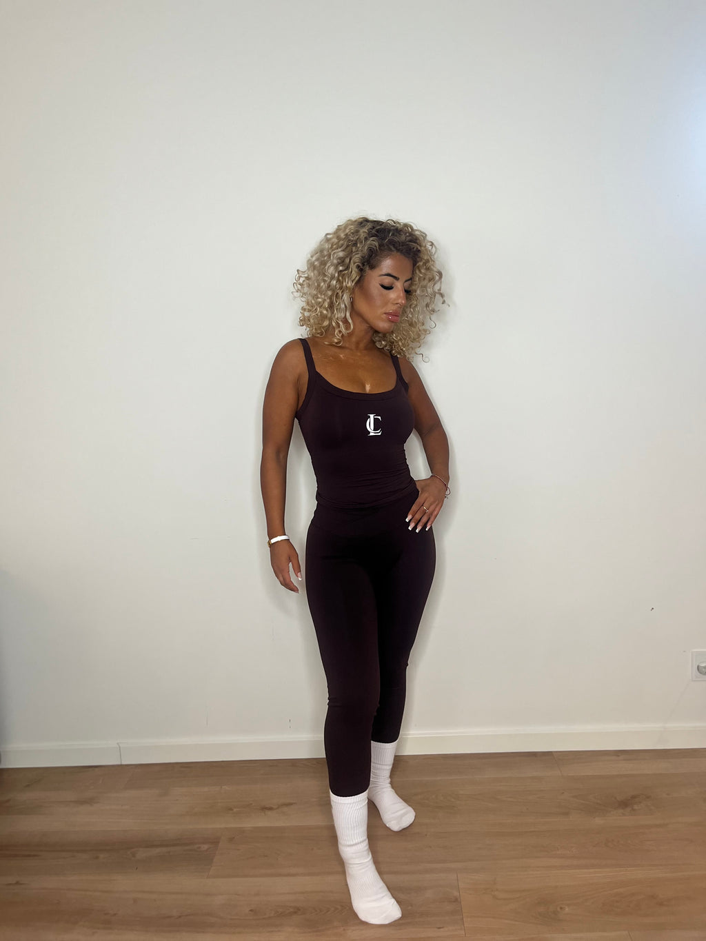 ‘Signature Scrunch Leggings’ with V cross front- Chocolate Brown