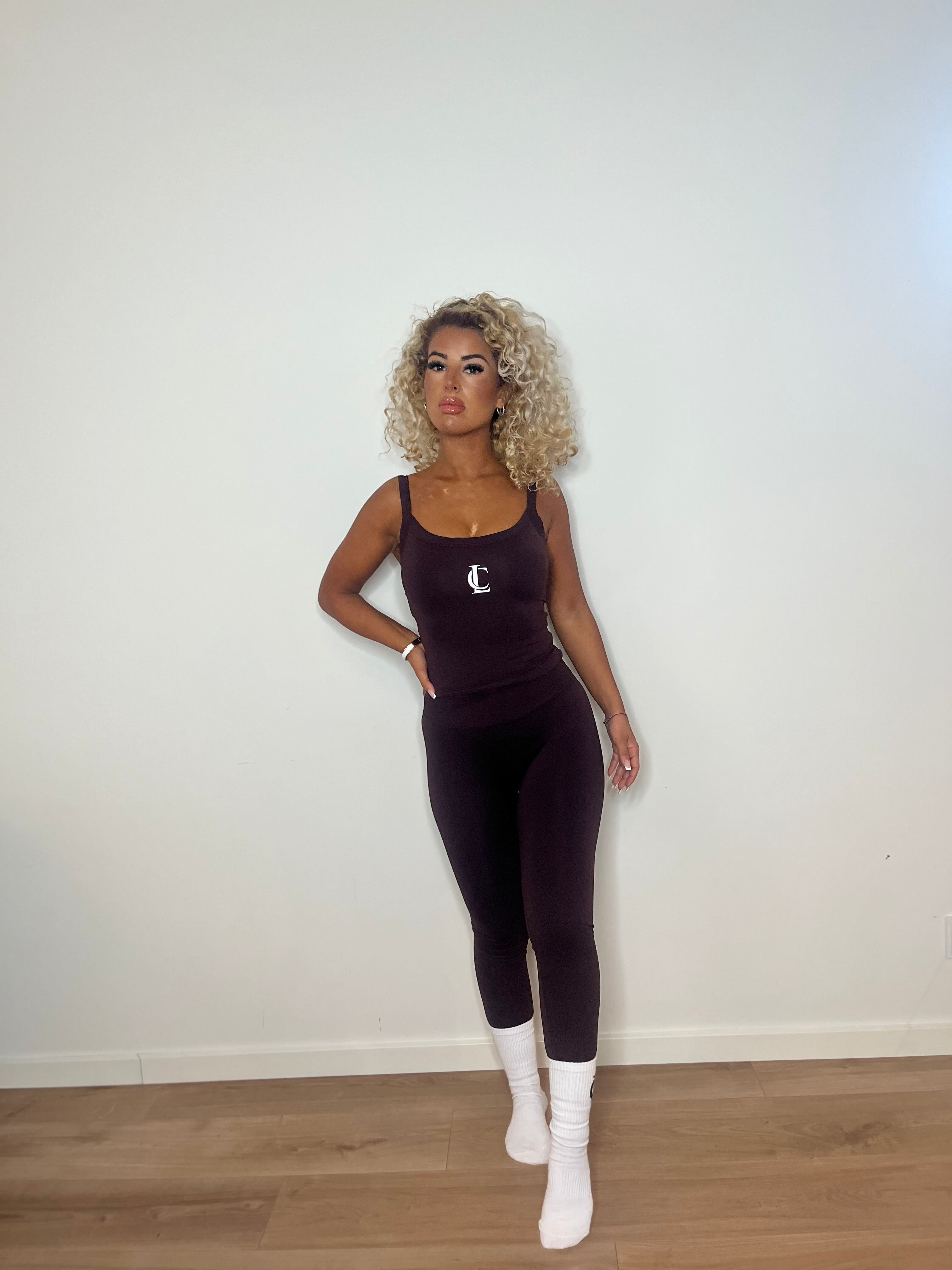 ‘Signature Scrunch Leggings’ with V cross front- Chocolate Brown