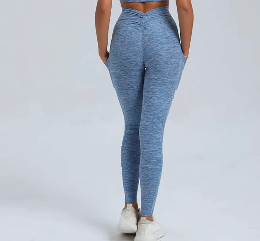 ‘V Back Scrunch Leggings’ with side pockets - Cloudy Blue