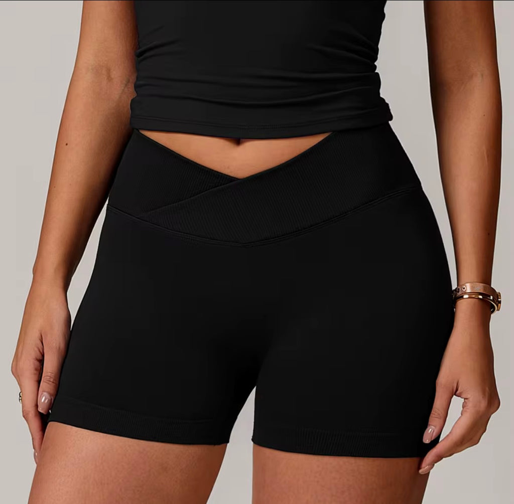 ‘Signature Scrunch Shorts’ with V cross front - Caviar Black