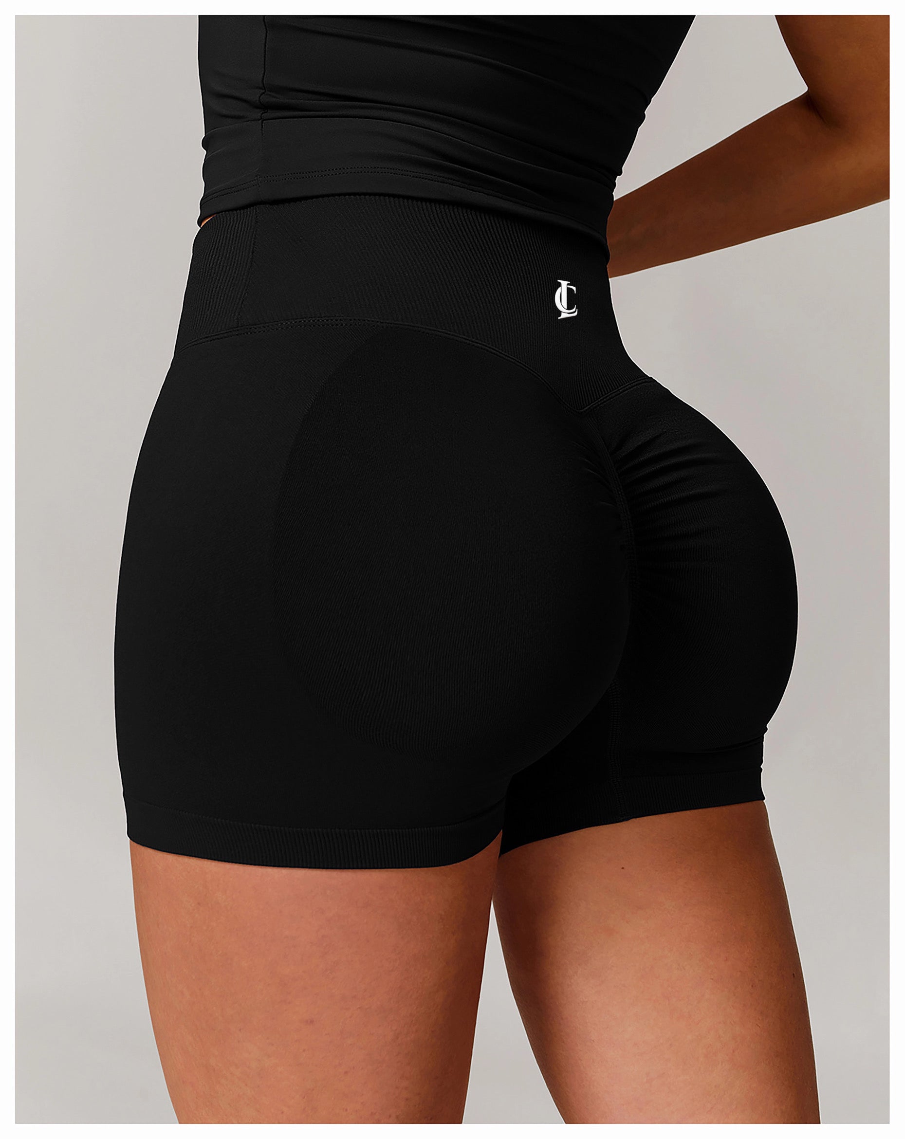 ‘Signature Scrunch Shorts’ with V cross front - Caviar Black