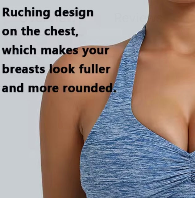 ‘Halterneck Scrunch Bra’ with removable pads - Cloudy Blue